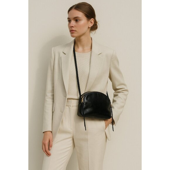 HOBO Black Leather Crossbody Bag Small Dome Shape Zip Top Adjustable Strap Vinta - Picture 1 of 13